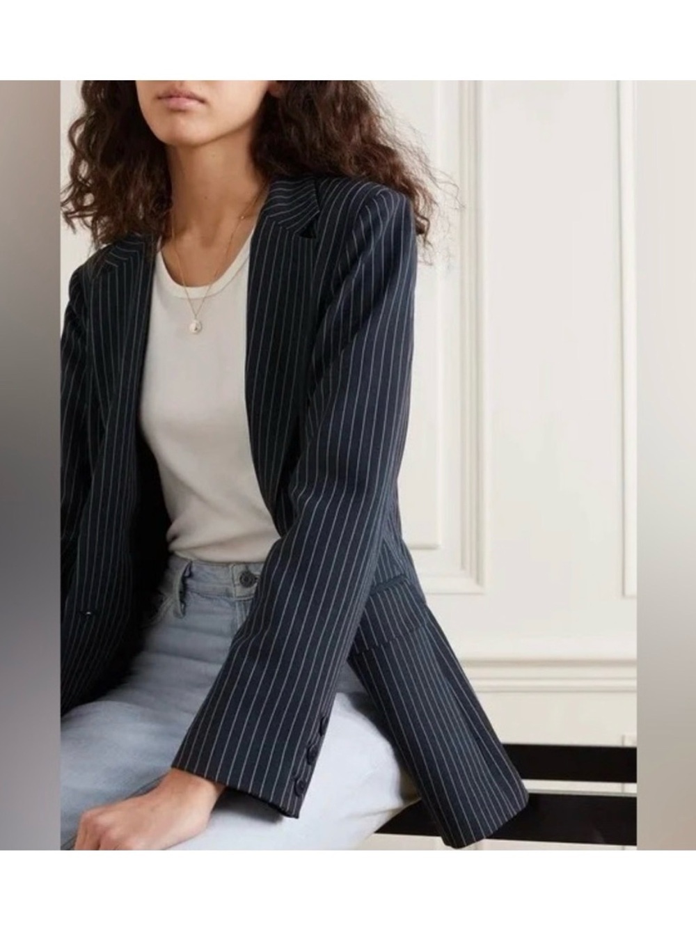 Reformation DamaBZR Women's Navy/White Striped Blazer Size M